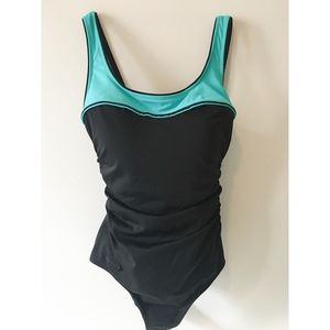 Reebok size 8 one piece swimsuit, black and turquo